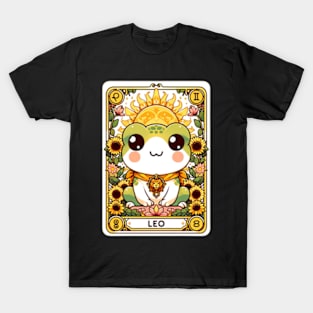 Leo Zodiac Cottagecore Frog Tarot Card Birthday Kawaii T-Shirt